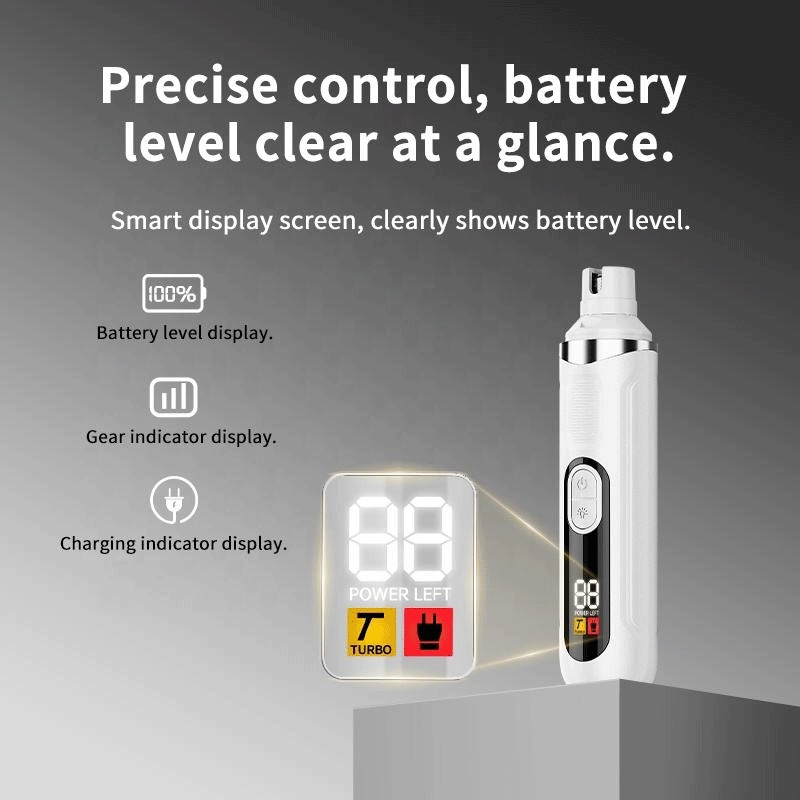 New Portable for Dogs and Cats Low Noise 2 Speed with LED Light USB Rechargeable Digital Electric Pet Nail Grinder