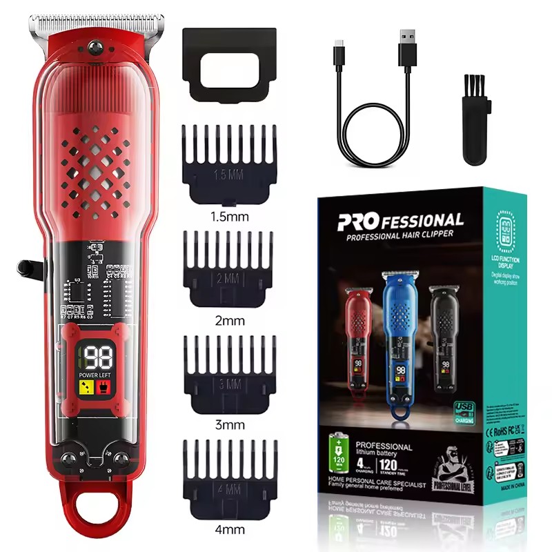 Transparent Electric Men’s Beard Trimmer Cordless Hair Clipper Adjustable Limiting Comb Household Electric Hair Trimmer Kit