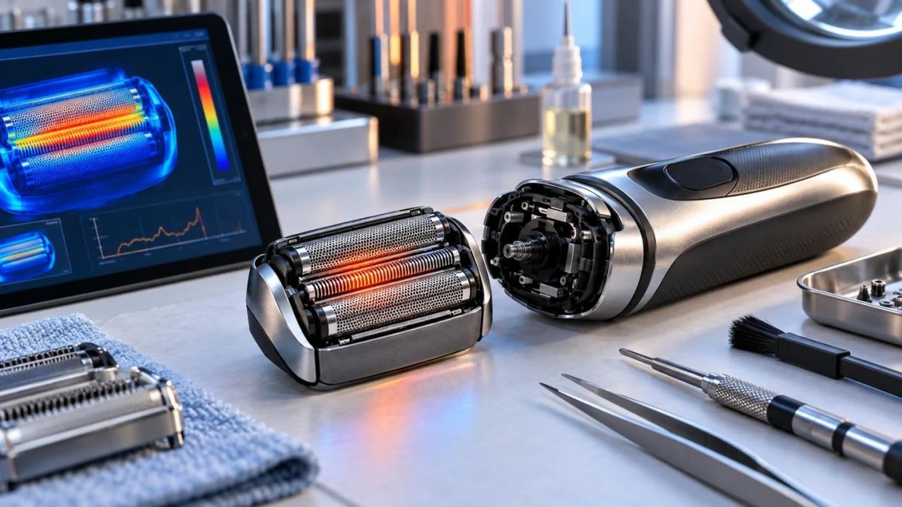 Official SUOKE product image showing a dual foil shaver and its grooming kit configuration